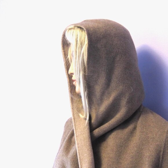 VINCE BROWN TAUPE DOUBLE FACE WOOL COCOON HOODED COAT - Picture 5 of 12